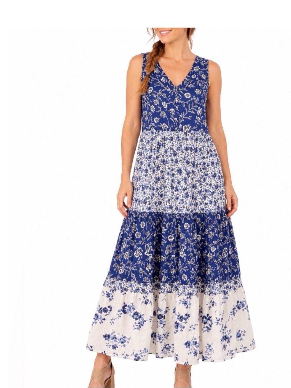J Jill blue floral maxi dress